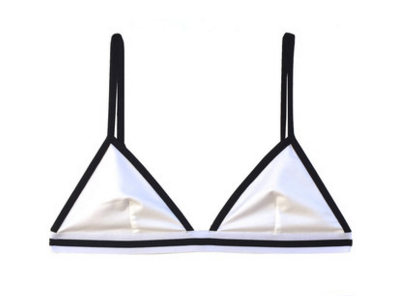CALI DREAMING Lyra Bikini top in White w/ B+W elastic
